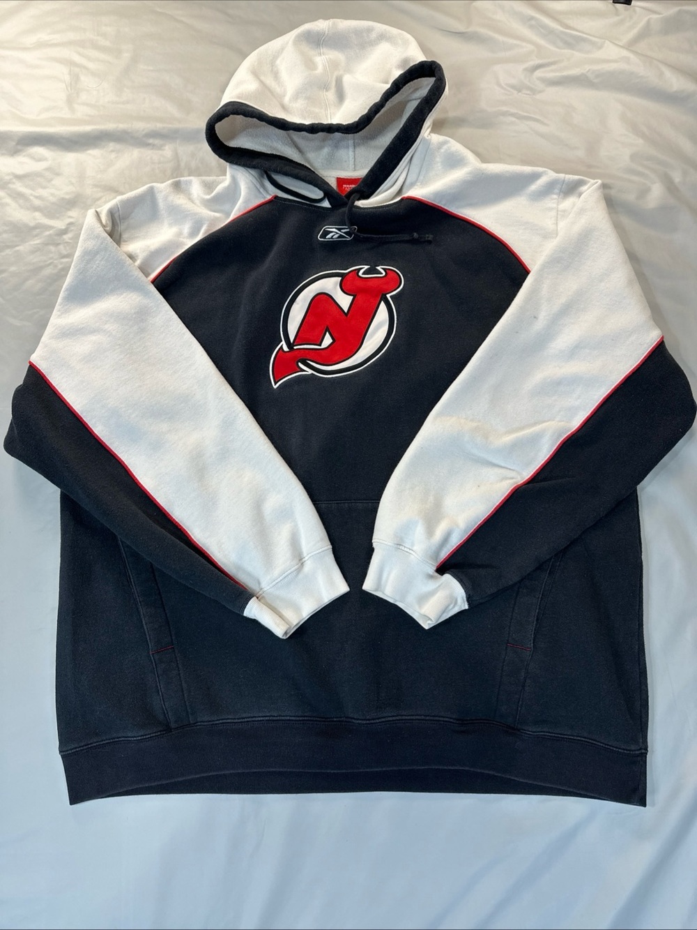 Reebok Black White and Red NHL Hoodie - New Jersey Devils Logo